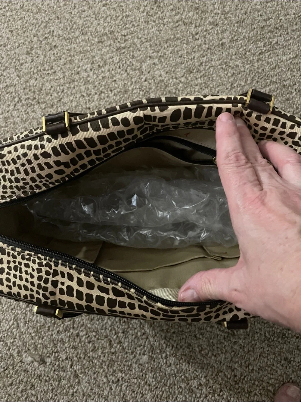 kate spade Brown and Cream Croc-Print Travel Bag